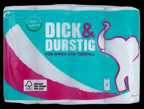 Dick & Durstig Küchenpapier, 2-lagig, 4 Rollen