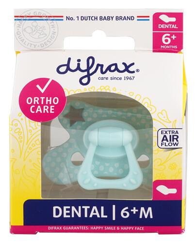 Difrax Schnuller Dental 6+ M, blau mit Punkten, 2er Set