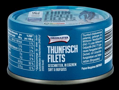 Dreimaster Thunfischfilets geschnitten, in eigenem Saft & Aufguss