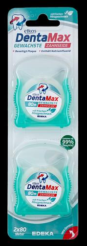 Elkos Dentamax gewachste Zahnseide, Minzgeschmack und Natriumfluorid, 2 x 80 m