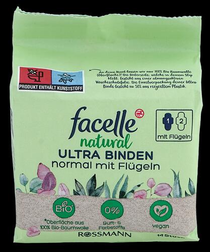 Facelle Natural Ultra Binden, Normal mit Flügeln, 14 Stück