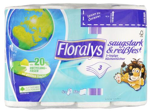 Floralys 3-lagige Küchentücher min. 20%  Recycling-Faser