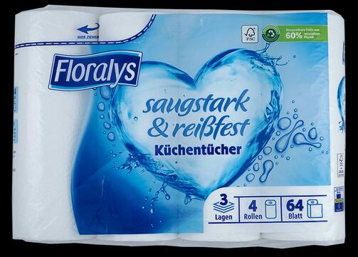 Floralys Küchentücher, 3-lagig, 4 Rollen