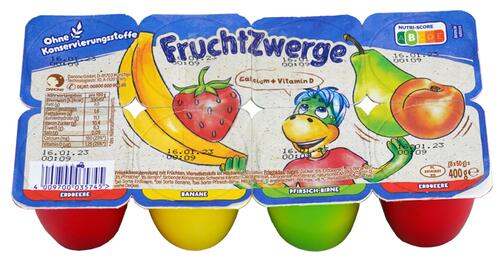 Fruchtzwerge Erdbeere, Banane, Pfirsich/Birne