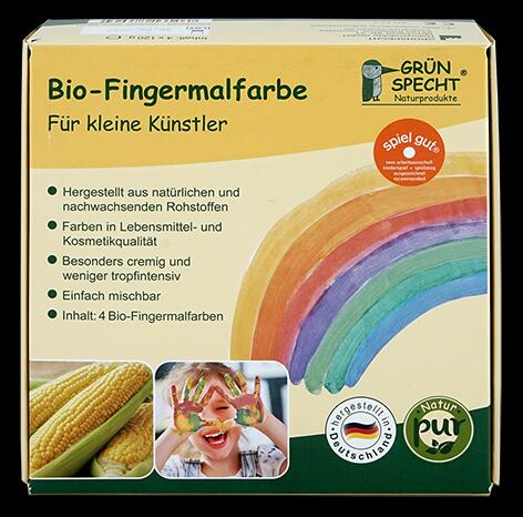 Grünspecht Bio-Fingermalfarbe, 4er Set, gelb, rot, grün, blau