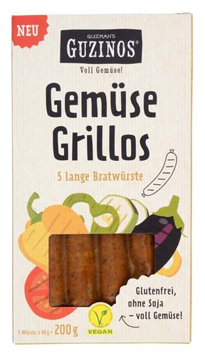 Guzinos Gemüse Grillos 5 lange Bratwürste, vegan