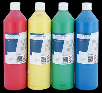 Haba Pro Fingerfarbe, 750 ml, 4 Einzelfarben, gelb, rot, grün, blau