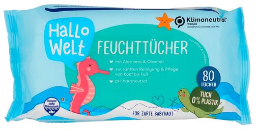 Hallo Welt Feuchttücher mit Aloe Vera & Olivenöl, 2er Pack