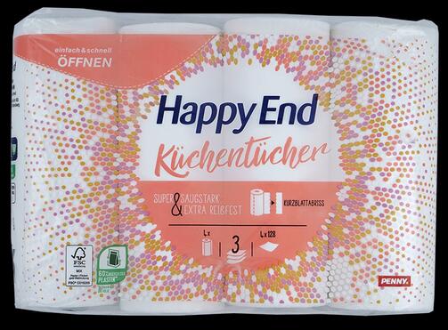 Happy End Küchentücher, 3-lagig, 4 Rollen