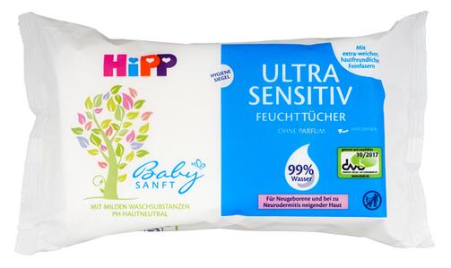 Hipp Babysanft Ultra Sensitiv Feuchttücher 99% Wasser, 4er