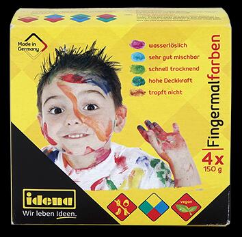 Idena Fingermalfarben 4er Set, gelb, rot, grün, blau
