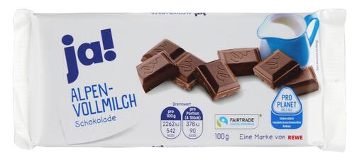 Ja! Alpen-Vollmilch Schokolade, Fairtrade Cocoa Program