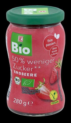 K-Bio Erdbeere, 50 % weniger Zucker