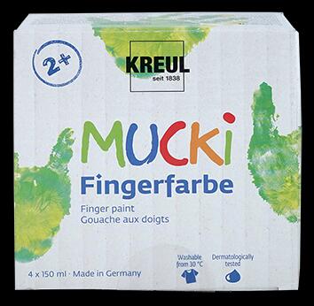 Kreul Mucki Fingerfarbe, 4er Set, gelb, rot, grün, blau