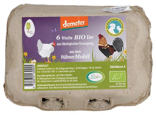 Lindengut 6 frische Bio Eier aus dem Hühnermobil, Demeter