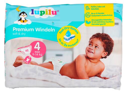 Lupilu Premium Windeln Soft & Dry, Größe 4, Maxi, 9-14 kg