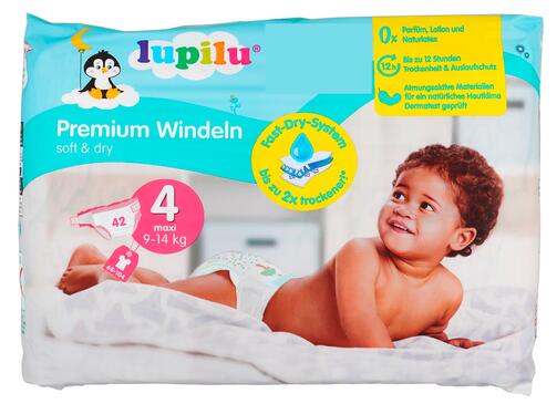Lupilu Premium Windeln Soft & Dry, Größe 4, Maxi, 9-14 kg