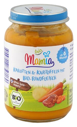 Mamia Bio Karotten & Kartoffeln mit Bio-Rindfleisch