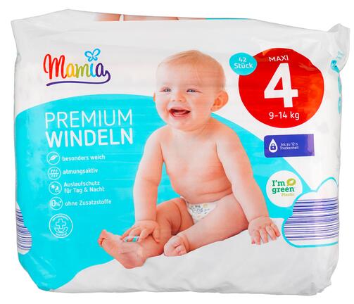 Mamia Premium Windeln, Größe 4, Maxi, 9-14 kg