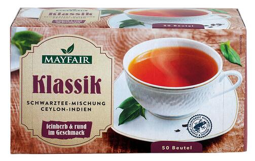 Mayfair Klassik Schwarztee-Mischung Ceylon-Indien feinherb, 50 Beutel