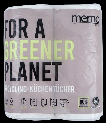 Memo Recycling-Küchentücher, 3-lagig, 2 Rollen