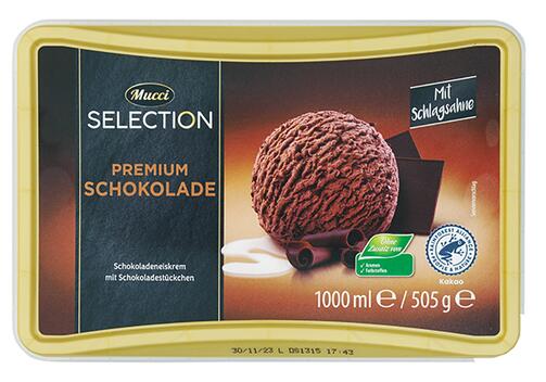 Mucci Selection Premium Schokoladeneiskrem mit Schlagsahne
