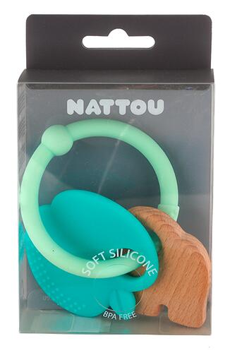 Nattou Soft Silicone Beißring, Apfel mit Holz