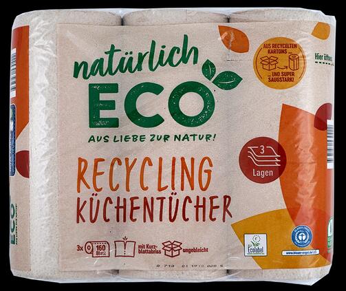 Natürlich Eco Recycling Küchentücher, 3-lagig, 3 Rollen