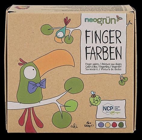 Neogrün Fingerfarben, 4er Set, gelb, rot, grün, blau