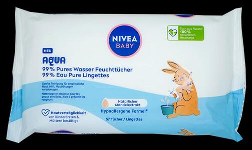 Nivea Baby Aqua 99% pures Wasser Feuchttücher, 4er Pack