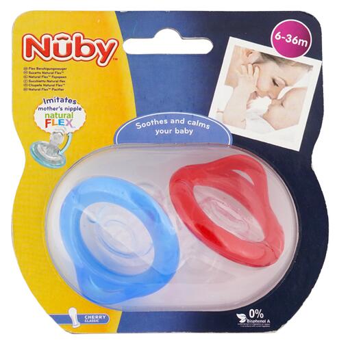 Nuby Flex Beruhigungssauger Cherry Classic, 6-36 M, blau+rot