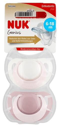 NUK Genius Schnuller Orthodontic 6-18 M, rosa+weiß