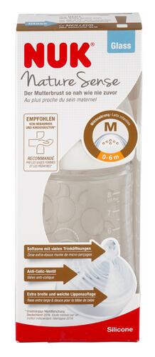 NUK Nature Sense Glass Trinkflasche M 0-6 m, weiß, 240 ml