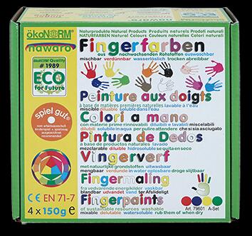Ökonorm Nawaro Fingerfarben, A-Set, 4er Set, gelb, rot, grün, blau