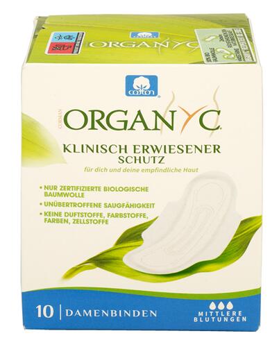 Organyc 10 Damenbinden, mittlere Blutungen, mit Flügeln