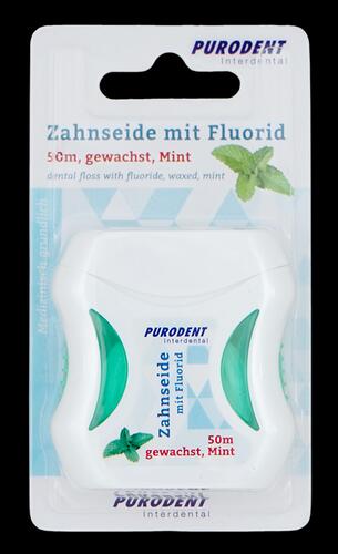 Purodent Zahnseide mit Fluorid, gewachst, Mint