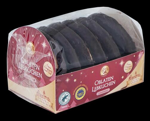 Santa Claus in Town Oblaten Lebkuchen, schokoliert , g.g.A.