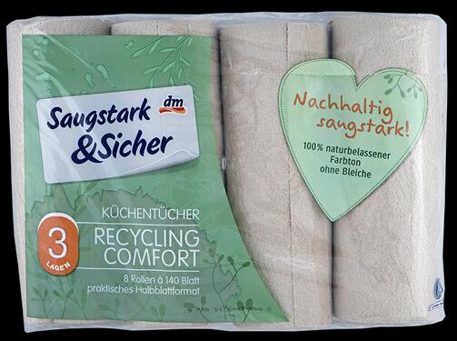 Saugstark & Sicher Küchentücher Recycling Comfort, 3-lagig, 8 Rollen