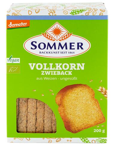 Sommer Vollkorn Zwieback aus Weizen ungesüßt, Demeter