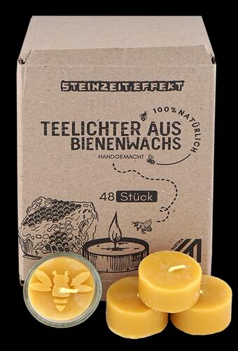 Steinzeiteffekt Teelichter aus Bienenwachs, 48 Stück