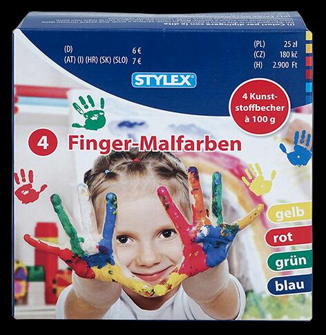 Stylex 4 Finger-Malfarben, gelb, rot, grün, blau
