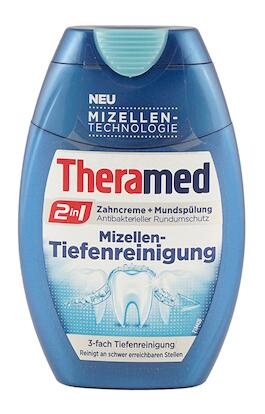 Theramed 2 in 1 Zahncreme + Mundspülung Mizellen-Tiefenrein. Theramed 2 in 1 Zahncreme + Mundspülung Mizellen-Tiefenrein.