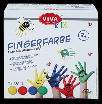 Viva Kids Fingerfarbe, 4er Set, gelb, rot, grün, blau
