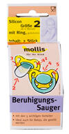 Mollis Beruhigungs-Sauger mit Ring, Größe 2, gelb/türkis Mollis Beruhigungs-Sauger mit Ring, Größe 2, gelb/türkis
